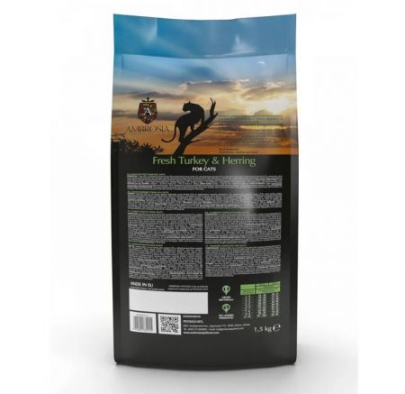 Ambrosia Sausā barība sterilizētiem kaķiem GRAIN FREE STERILIZED CAT FRESH TURKEY & HERRING 1.5KG (5214001832255)