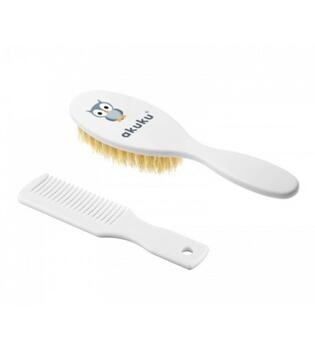 Щетка из натурального волоса+расческа AKUKU A0307 white
