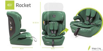 Autosēdeklis ROCKET dark green, 76-150 cm (non-Isofix)