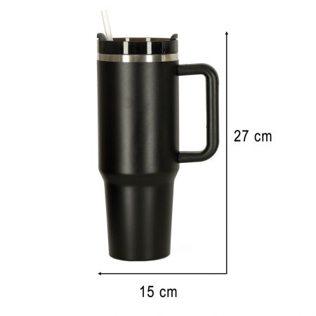 Термокружка с ручкой и трубочкой 1.2L черная (3032)