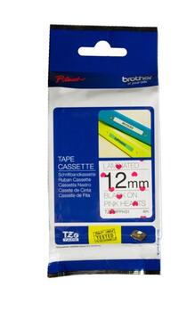 TZe-MPPH31 dekor.uzlīmju lente, MELNS uz ROZĀ SIRDĪM, 12mm x 4metri (TZEMPPH31)