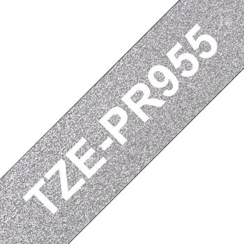 TZe-PR955 uzlīmju lente balts uz premium sudraba 24mm (TZEPR955)