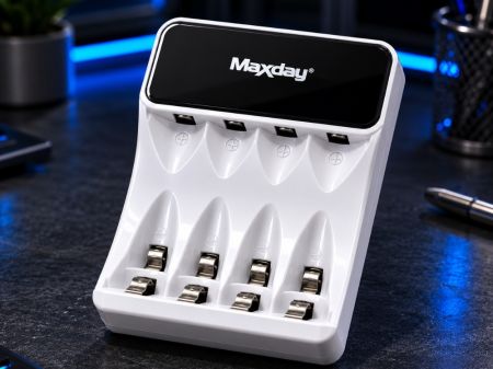 AA un AAA bateriju lādētājs ar USB-C un LCD displeju, 4 sloti (P02056)