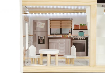 Деревянный кукольный домик 78 см + мебель FLORO boho LED (5944)