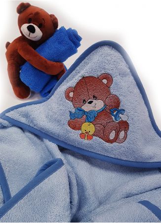 ДЕТСКОЕ ПОЛОТЕНЦЕ С КАПЮШОНОМ МИШКА BLUE