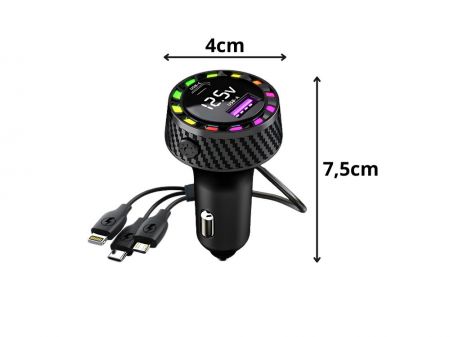 Автомобильное зарядное устройство USB RGB с кабелем (P10149)