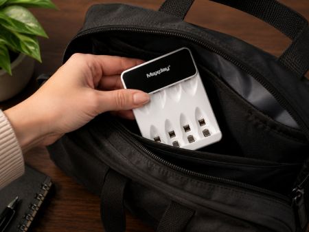 AA un AAA bateriju lādētājs ar USB-C un LCD displeju, 4 sloti (P02056)