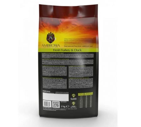 Ambrosia Сухой корм для собак GRAIN-FREE DOG ADULT FRESH TURKEY & DUCK 12kg (5214000583806)