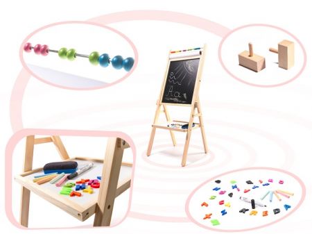 Divpusējs tāfele ar krītiņiem, magnētiem un zīmēšanas papīru 90cm (6489)