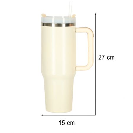 Термокружка с ручкой и трубочкой 1.2L Бежевая (3032_2)