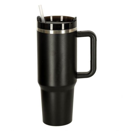 Термокружка с ручкой и трубочкой 1.2L черная (3032)