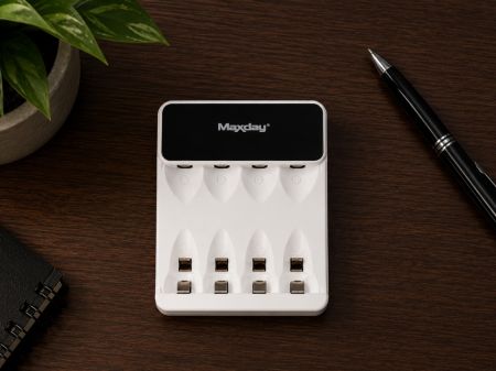AA un AAA bateriju lādētājs ar USB-C un LCD displeju, 4 sloti (P02056)