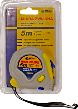 MEGA Mērlente   5mx19mm, gumijas korpusā, II klase (5903755034830)