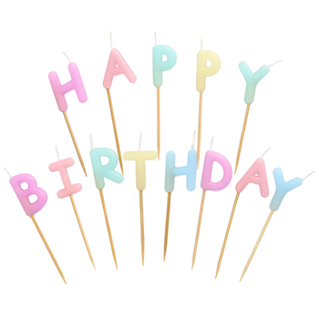 PAPSTAR Svecītes Happy Birthday, pasteļu krāsā (4002911581643)