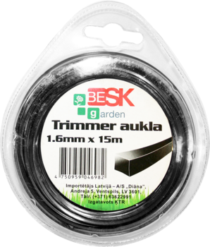 BESK Trimmera aukla 1.6mm*15m kvadr. (4750959046982)