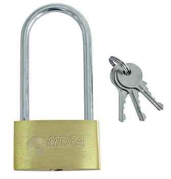 MEGA Piekaramā slēdzene misiņa garš šeikelis 40mm 3 atslēgas (5903755030702)