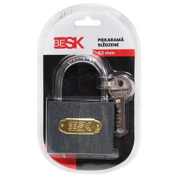BESK Piekaramā slēdzene ar 3 atslēgām 63mm, 25AR031-1 (4750959155134)