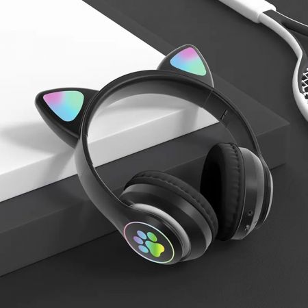 Беспроводные наушники Bluetooth Котик черные (PZS7F)