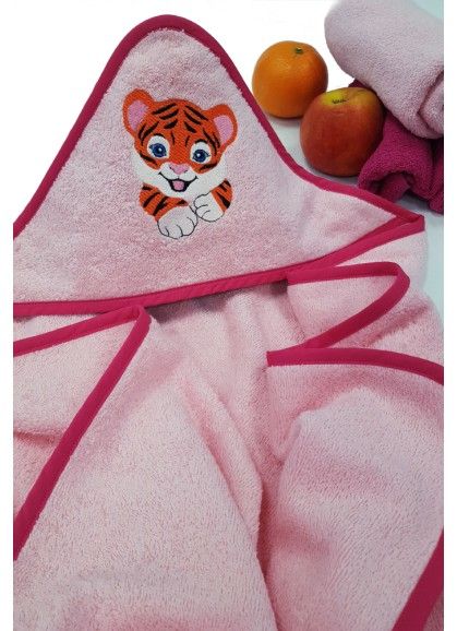 ДЕТСКОЕ ПОЛОТЕНЦЕ С КАПЮШОНОМ ТИГРЕНОК PINK