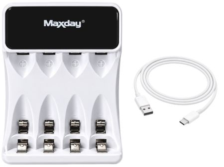 AA un AAA bateriju lādētājs ar USB-C un LCD displeju, 4 sloti (P02056)