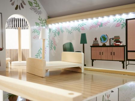 Деревянный кукольный домик 78 см + мебель FLORO boho LED (5944)