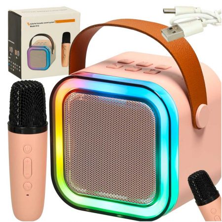 Karaoke skaļruņis + mikrofons USB Bluetooth LED rozā (3379)