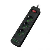 Riff F23U 2м Сетевой удлинитель с 3 Гнездами + 3 USB + 1 USB-C и Кнопкой Power On/Off Black (RF-F23U)