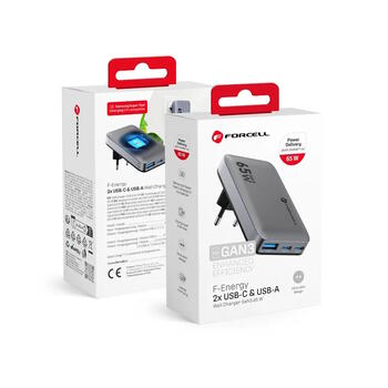 Forcell F-Energy VT-47 65W Ультратонкое зарядное устройство (GaN III, 2 x USB-C + USB-A, QC4.0, PD, 4 А) (VT-47)