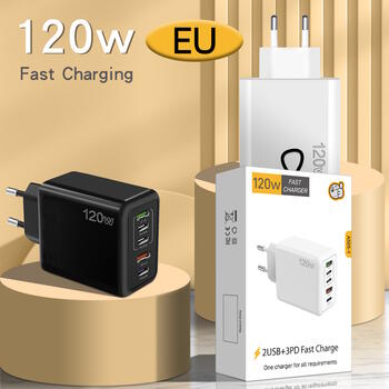 Riff 120W QC3.0 Супер быстрая зарядка с x2 USB портами / x3 USB-C портами Black (RF-120W)
