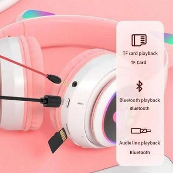 Riff VIV-23M Bluetooth Austiņas ar mikrofonu + LED Kaķa austiņas Pink (RF-VIV-23M)