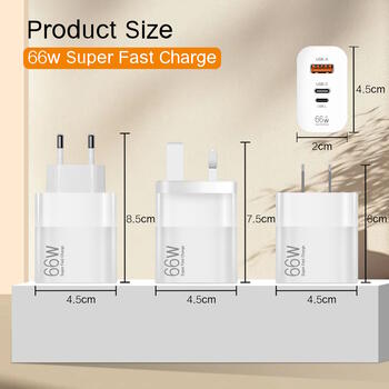 Riff 66W īpaši ātrs lādētājs ar 1x USB portu / x2 USB-C un USB-L Black (RF-66W)