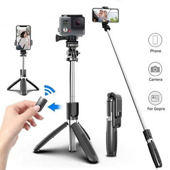 Riff L02 Universāla bezvadu selfi - nūja (pagar. līdz 100cm) ar statīvu / slēdža pogu Melna (L02)