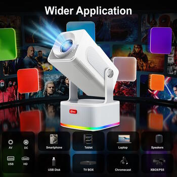 Riff HCS350 PLUS Smart Видео Проектор 4in1 Android 11 Allwinner H713M с встроенными играми / с 2 беспроводными консолями / с 2 беспроводными микрофонами White (RF-HCS350PLUS)