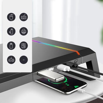 Riff T1 ICE Coorel Подставка для монитора с RGB-подсветкой / 4 USB-портами / подставкой для мобильного телефона (RF-T1)