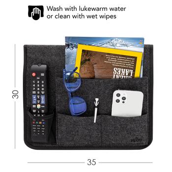 VILSTO filca materiāla piegultas kabata, mantu glabātuve dīvānam, klubkrēslam, galdam Dark Grey (BEDSIDE-POCKET-DGREY)