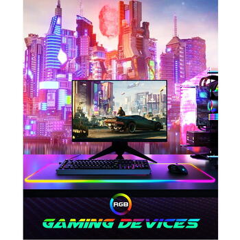 Riff RGB-01 spēļu peles paliktnis gumijots audums ar USB RGB LED krāsu apgaismojumu (80x30cm) melns (RF-RGB-01)