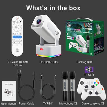 Riff HCS350 PLUS Smart Видео Проектор 4in1 Android 11 Allwinner H713M с встроенными играми / с 2 беспроводными консолями / с 2 беспроводными микрофонами White (RF-HCS350PLUS)