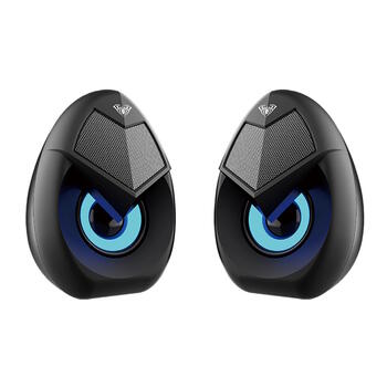 Aula N-69 Стильные Компактные Стерео колонки для ПК/ Портативного ПК 2.0 10W 3.5mm + USB RGB + Пульт Черные (N-69)