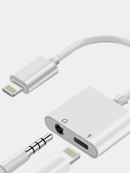 Riff J-009 Audio Adapters Lightning līdz 3,5 mm ligzda Aux + Lightning uzlādes adapteris (RF-J-009)