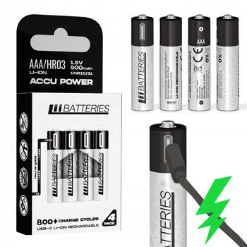 Liibattaries Мощные аккумуляторные батареи Lithium-Ion с USB-C AAA 500мАч 1.5V (4шт) (LIB667110)