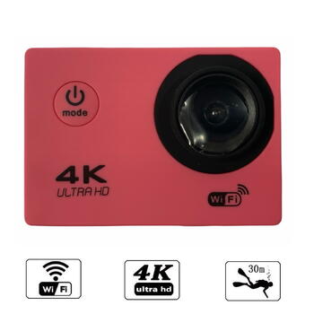 Riff SPK-1 Ultra HD 4K 16Mpix Wi-Fi Sporta Kamera ar 2'' LCD Pulti & 8x Fiksācijas komplektu Rozā (RF-SPK1-ROSE)