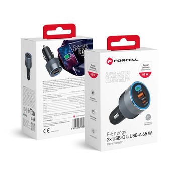Forcell F-Energy Alu automašīnas lādētājs 2 x USB-C + USB-A QC4.0 PD SFC2.0 4,5 A 65W (FO-ALU-65W)