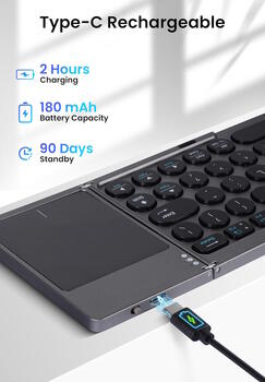 Riff KF86 Универсальная складная Bluetooth клавиатура с тачпадом и подставкой для Windows / Android / iOS / Mac OS / Smart TV (RF-KF86)