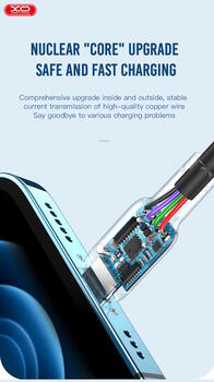 XO NB208A Прочный TPE Универсальный USB-C на Lightning PD 20W Кабель 1м данных и быстрого заряда Белый (NB208A)