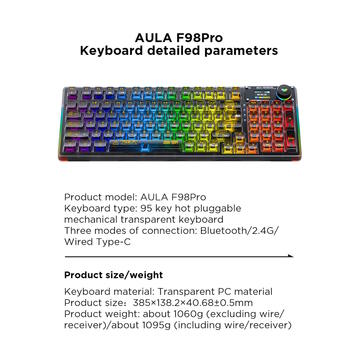 Aula F98 Pro 3в1 Wireless & Bluetooth (99 клавиш) механическая клавиатура с функцией Hot-Swappable Black (F98PRO)