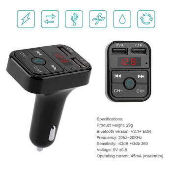 Riff CAR-B2 Bluetooth FM / MP3 Transmiteris Auto lādētājs 2x USB QC3.0 3.1A Black (RF-CAR-B2)