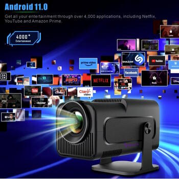 Riff HY320 pārnēsājamais viedais projektors BT 5.0 1080p Android 11.0 Wi-Fi 6 ar automātisko trapeces korekciju Black (RF-HY320)