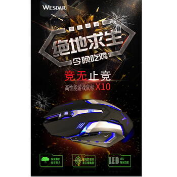 Chiropter X10 Професиональная Оптическая Игровая мышка 6 кнопок плятеный 1.5m Кабель 800-2400dpi Черный (X10)