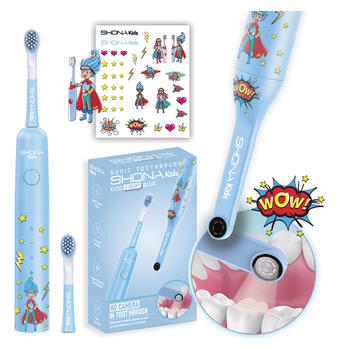 Shona Kids Vision IPX7 Ультразвуковая электрическая зубная щетка с 3 режимами / x2 насадки / Wi-Fi камера Blue (SH074773)