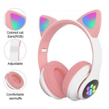 Riff VIV-23M Bluetooth Austiņas ar mikrofonu + LED Kaķa austiņas Pink (RF-VIV-23M)